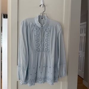 The Loft Light Blue Eyelet Blouse. Size S.